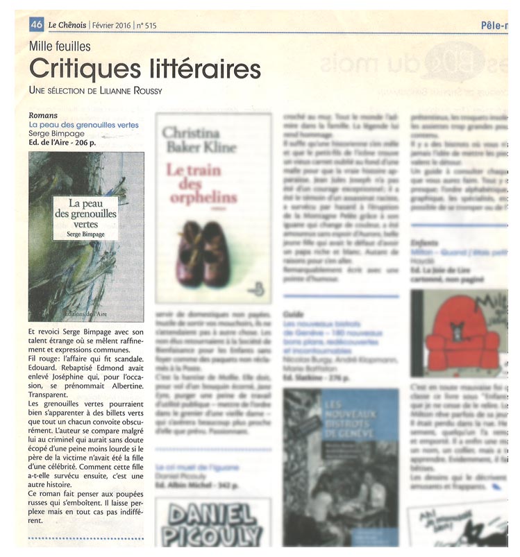 article le chênois fevrier 2016 par Lilianne Roussy